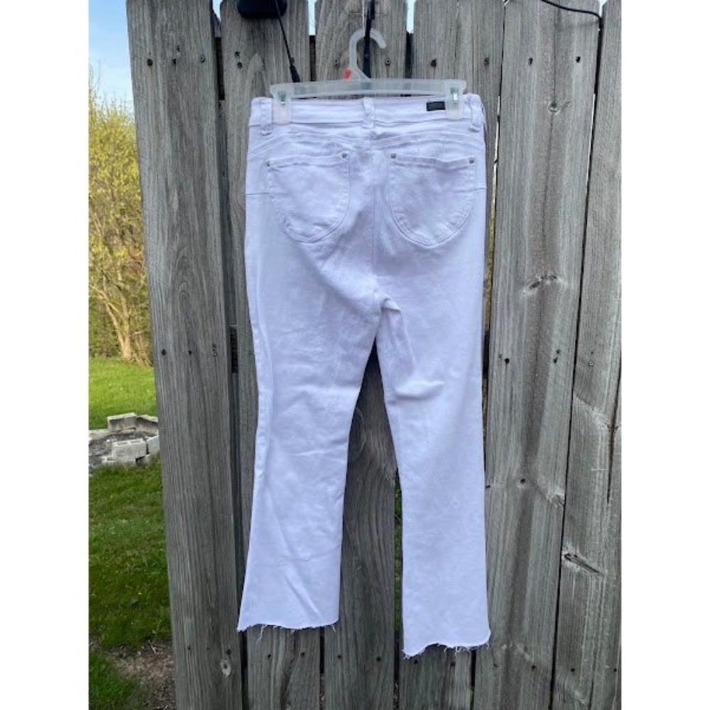 Harmony & Havoc Womens White Raw Hem Flare Jeans High Rise Cropped Size M